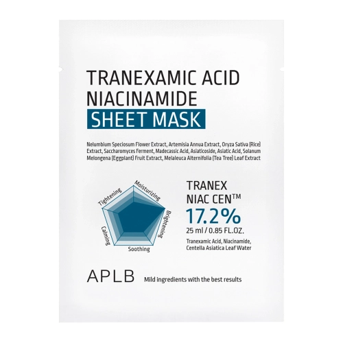 APLB - Tranexamic Acid Niacinamide Sheet Mask - Brightening and Moisturizing Sheet mask for Face - 1pc/25ml