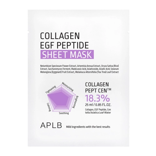 APLB - Collagen EGF Peptide Sheet Mask - Moisturizing and Firming Sheet mask for Face - 1pc/25ml