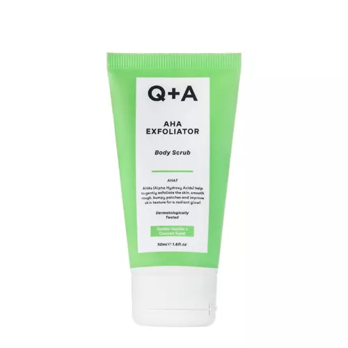 Q+A - AHA Exfoliator Body Scrub - Smoothing Body Scrub with AHA Acids - 50ml