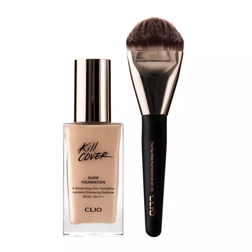 Clio - Kill Cover Glow Foundation Special Set - Illuminating Foundation SPF50+ + Brush - Ivory - 38g