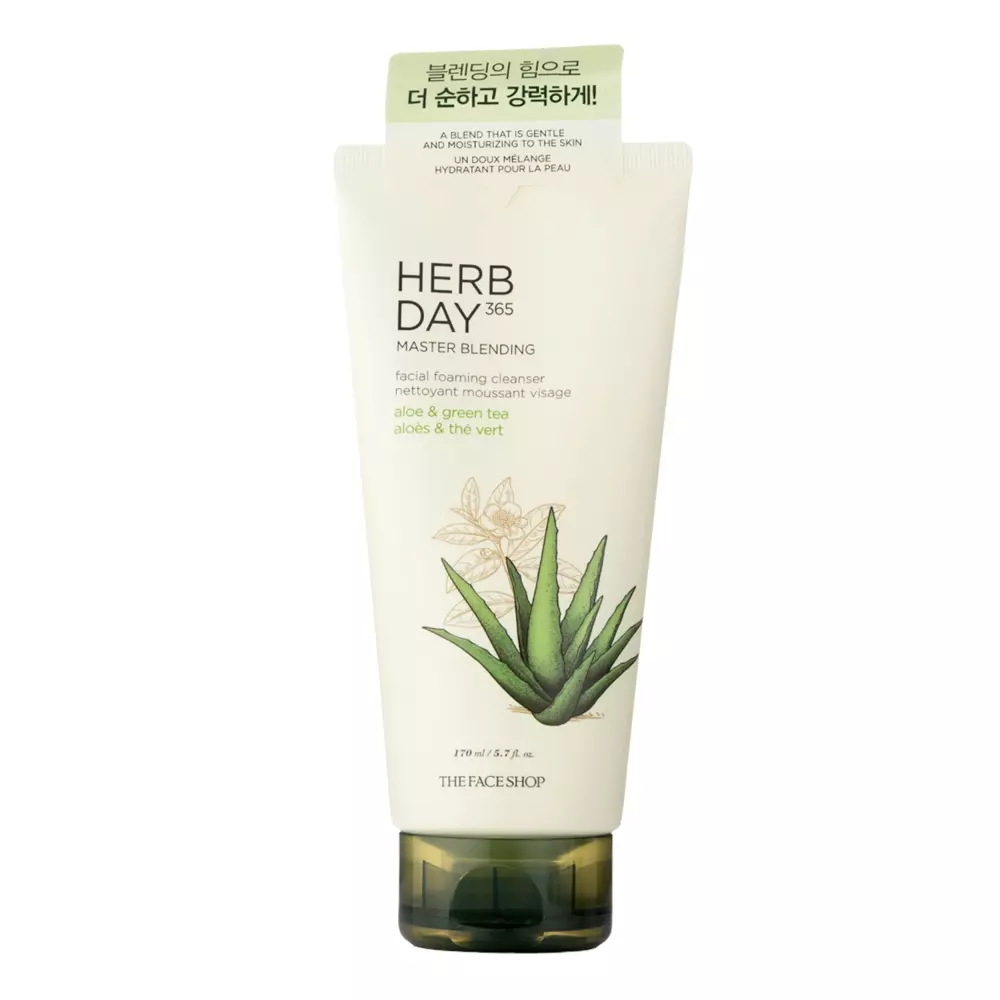 The Face Shop - Herb Day 365 - Master Blending Foaming Cleanser Aloe & Green Tea - Foaming Cleanser - 170ml