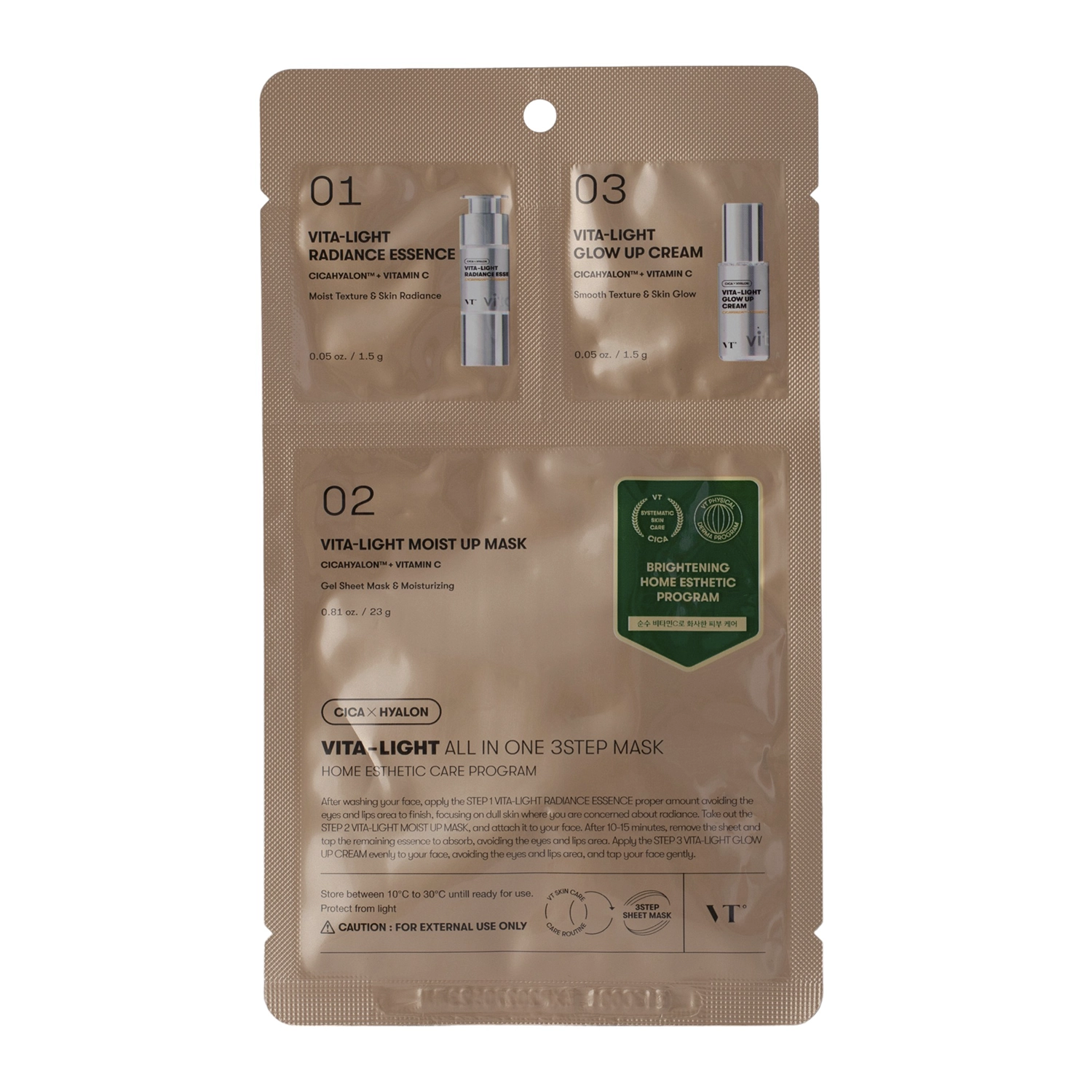 VT Cosmetics - Vita-Light All In One 3Step Mask - Brightening Face Mask in a Sheet - 1.5g+1.5g+25g