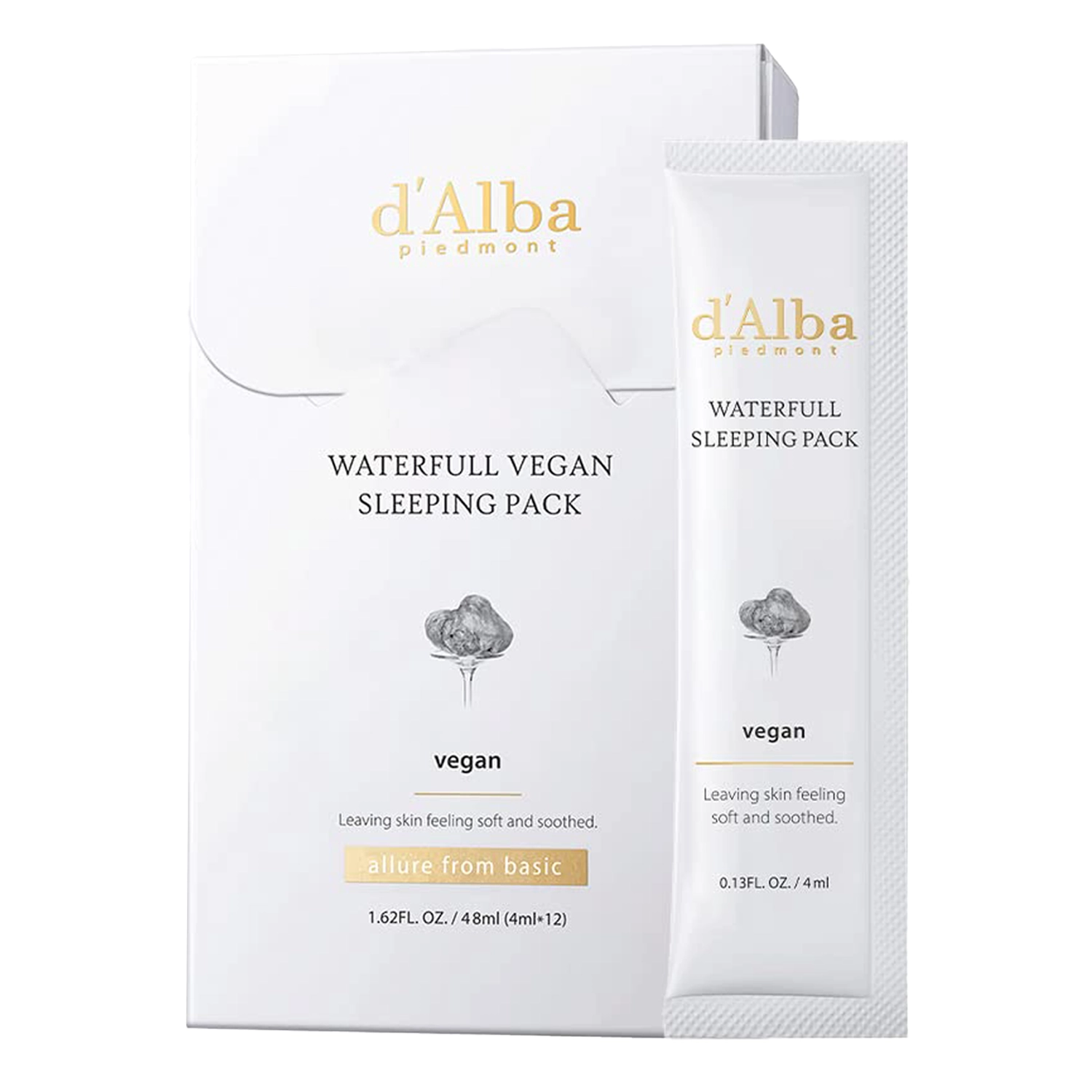 d'Alba - Waterfull Vegan Sleeping Pack - Moisturizing Night Face Mask - 12x4ml