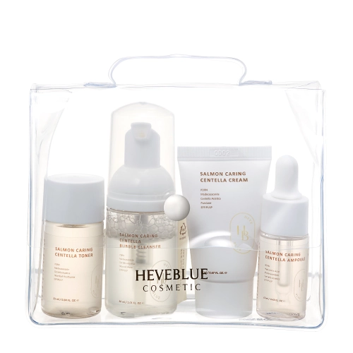 HEVEBLUE - Salmon Caring Centella Special Travel Kit Bag - Miniature Kit - 30ml+25ml+13ml+20ml