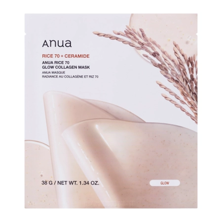 Anua - Rice 70 Glow Collagen Mask - Brightening Sheet mask with Collagen - 38g