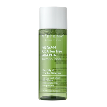 Mary&May - Vegan CICA Tea Tree AHA PHA Toner - Vegan Acid Toner - 30ml