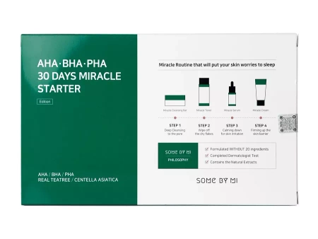 Some By Mi - AHA BHA PHA 30 Days Miracle Starter - Cosmetic Care Kit with AHA, BHA, PHA acids - 30g+30ml+10ml+20g