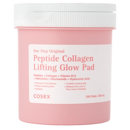 COSRX - One Step Original Peptide Collagen Lifting Glow Pads - Lifting-Brightensflakes with Peptides and Collagen - 300ml/100pcs
