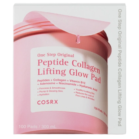 COSRX - One Step Original Peptide Collagen Lifting Glow Pads - Lifting-Brightensflakes with Peptides and Collagen - 300ml/100pcs