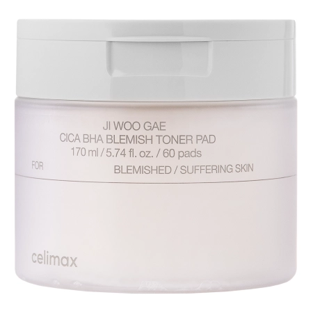 Celimax - Ji.Woo.Gae Cica BHA Blemish Toner Pad - Facial Exfoliating Pads - 60pcs