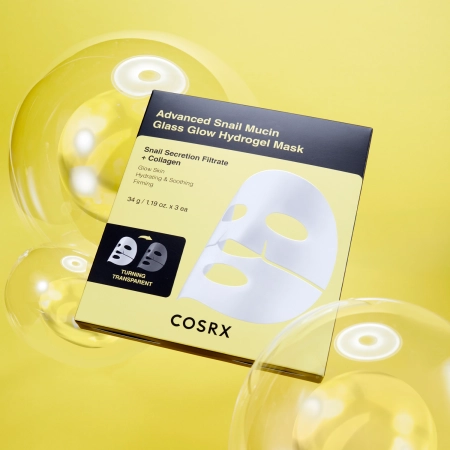 COSRX - Advanced Snail Mucin Glass Glow Hydrogel Mask - Hydrogel Mask Set with Snail Mucin - 34gx3pcs